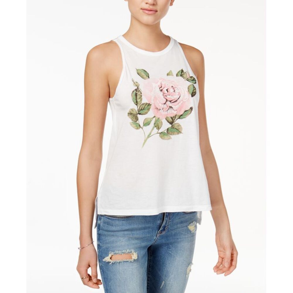 Carbon Copy Embroidered Rose Print Tank Top